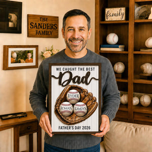 Father's Day Baseball Plaque, Custom Wooden Frame, Kids Names Sign Father