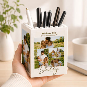 Personalized Daddy & Me Photo Block Pencil Pot: Father's Day Brick Gift For Dad, Daddy Gifts From Kids, Brick Pencil Holder Photo Keepsake