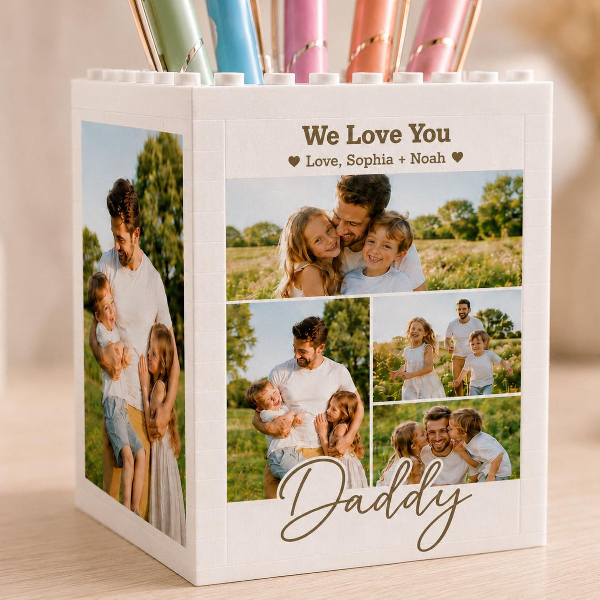 Personalized Daddy & Me Photo Block Pencil Pot: Father's Day Brick Gift For Dad, Daddy Gifts From Kids, Brick Pencil Holder Photo Keepsake