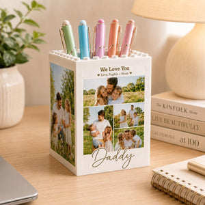 Personalized Daddy & Me Photo Block Pencil Pot: Father's Day Brick Gift For Dad, Daddy Gifts From Kids, Brick Pencil Holder Photo Keepsake