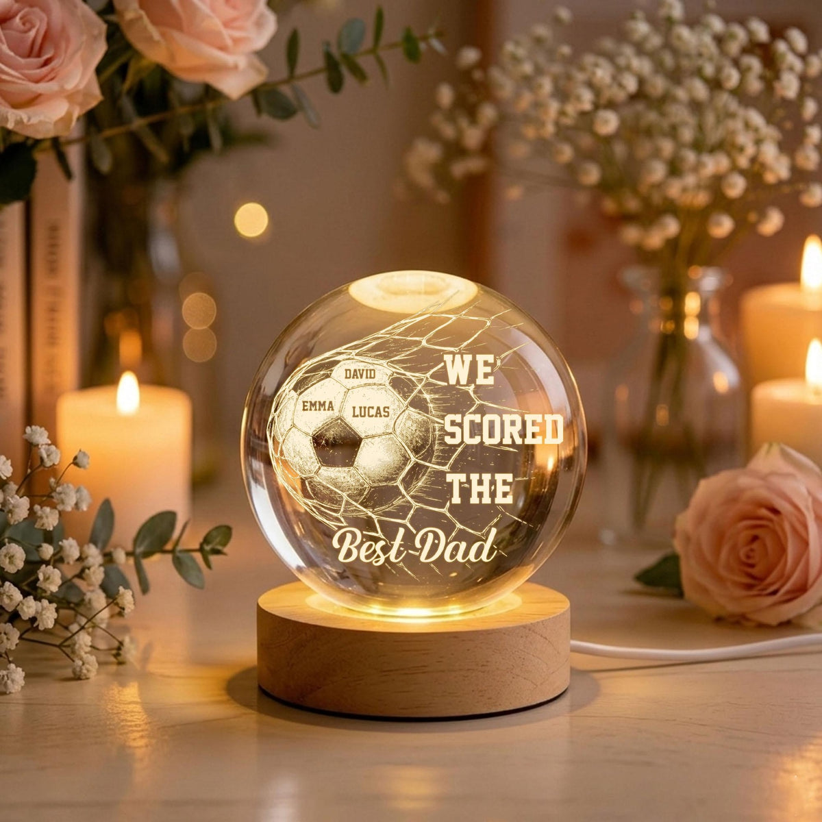 We Scored the Best Dad, Personalized Soccer Dad Crystal Ball Night Light, Custom Name Gift for Soccer Dad