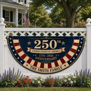 Personalized 250th Anniversary Bunting Flag, Custom Family Name Patriotic Banner 1776-2026, USA Semiquincentennial Decor, 4th of July Flag