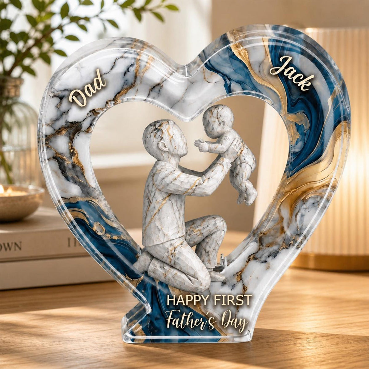 Personalized First Father's Day Heart Plaque, Dad and Baby Acrylic Desk Decor