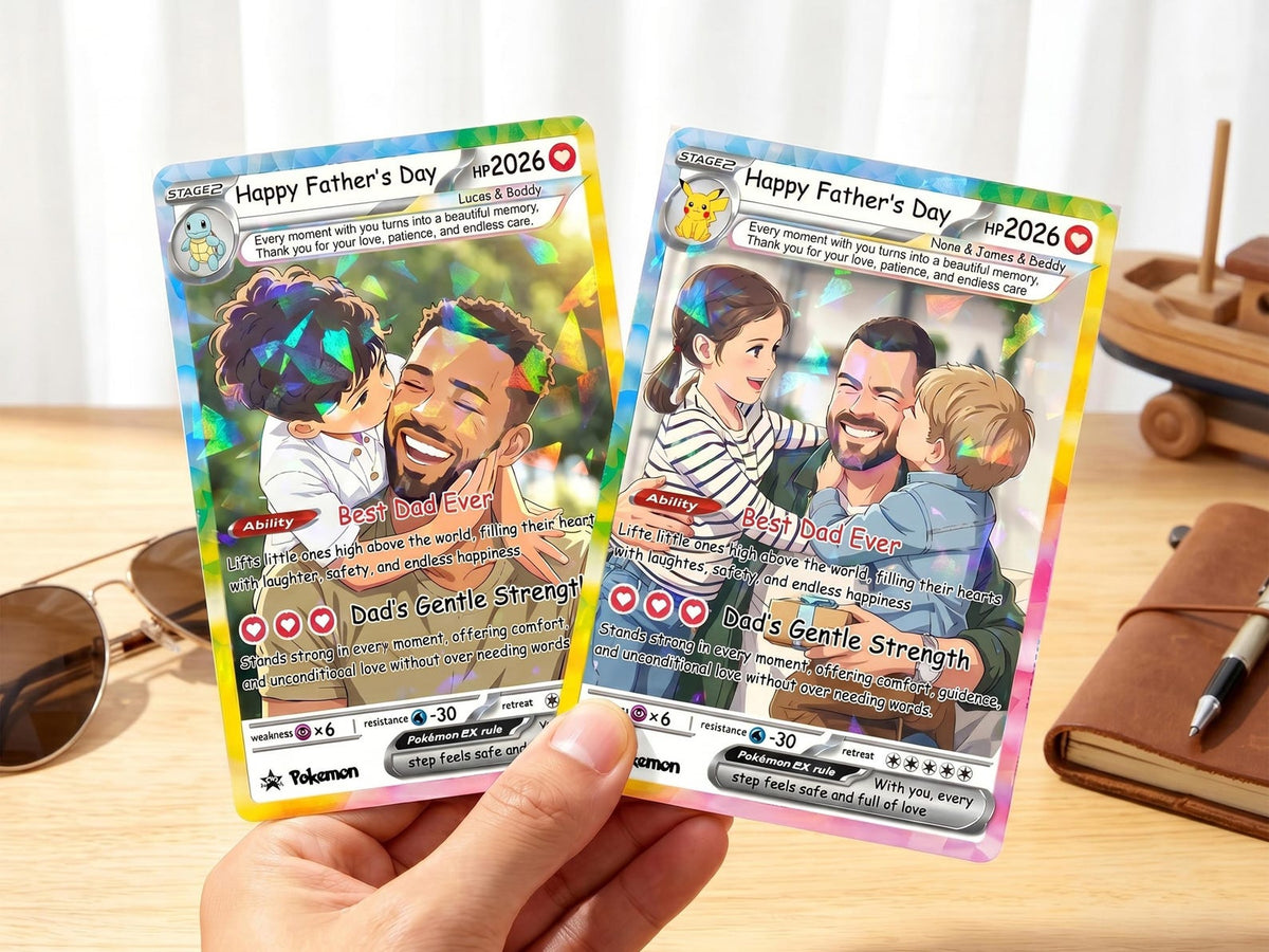 Custom Father s Day Anime Card, Personalized Photo Trading Card, Gift for Gamer Dad, Father s Day Present, Custom Trainer Card