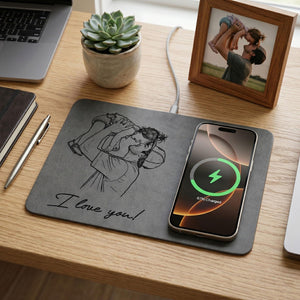 Personalized Fathers Day Gift Custom Photo Sketch Charging Pad, Custom Wireless Charger Pad For Husband Dad, Office Husband Desk Decor