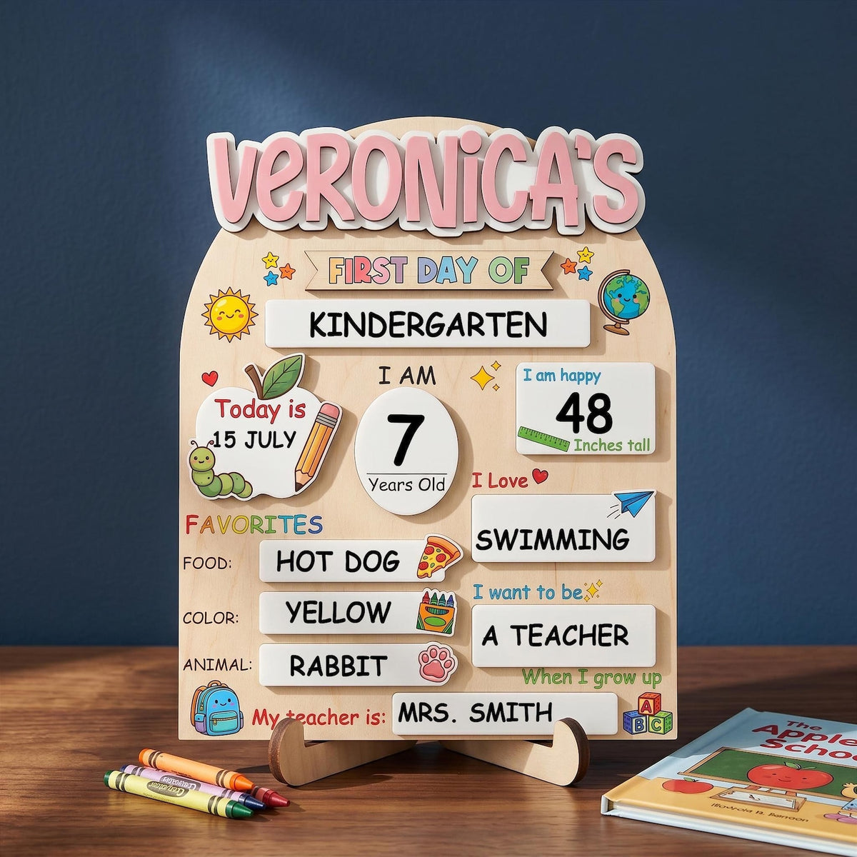 Custom First Day of School Sign,Preschool Back to School Board Kid Gift,Kindergarten 1st Day of School Photo Prop,Last Day School Name Sign