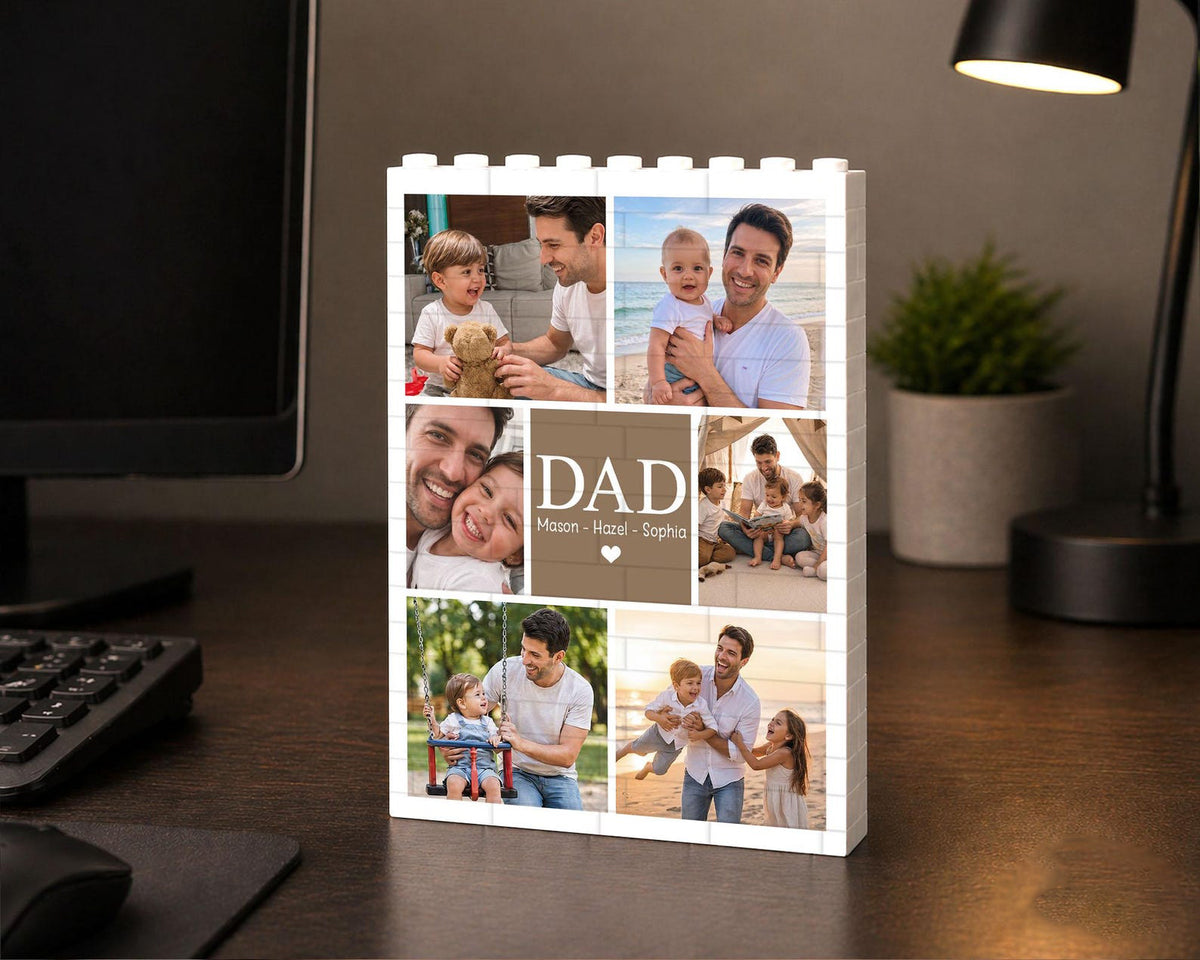 Custom Photo Collage Dad And Kids Building Blocks, Fathers Day Gift for Him, Bricks Puzzle Gift for Husband, New Dad Gift, Family Keepsake
