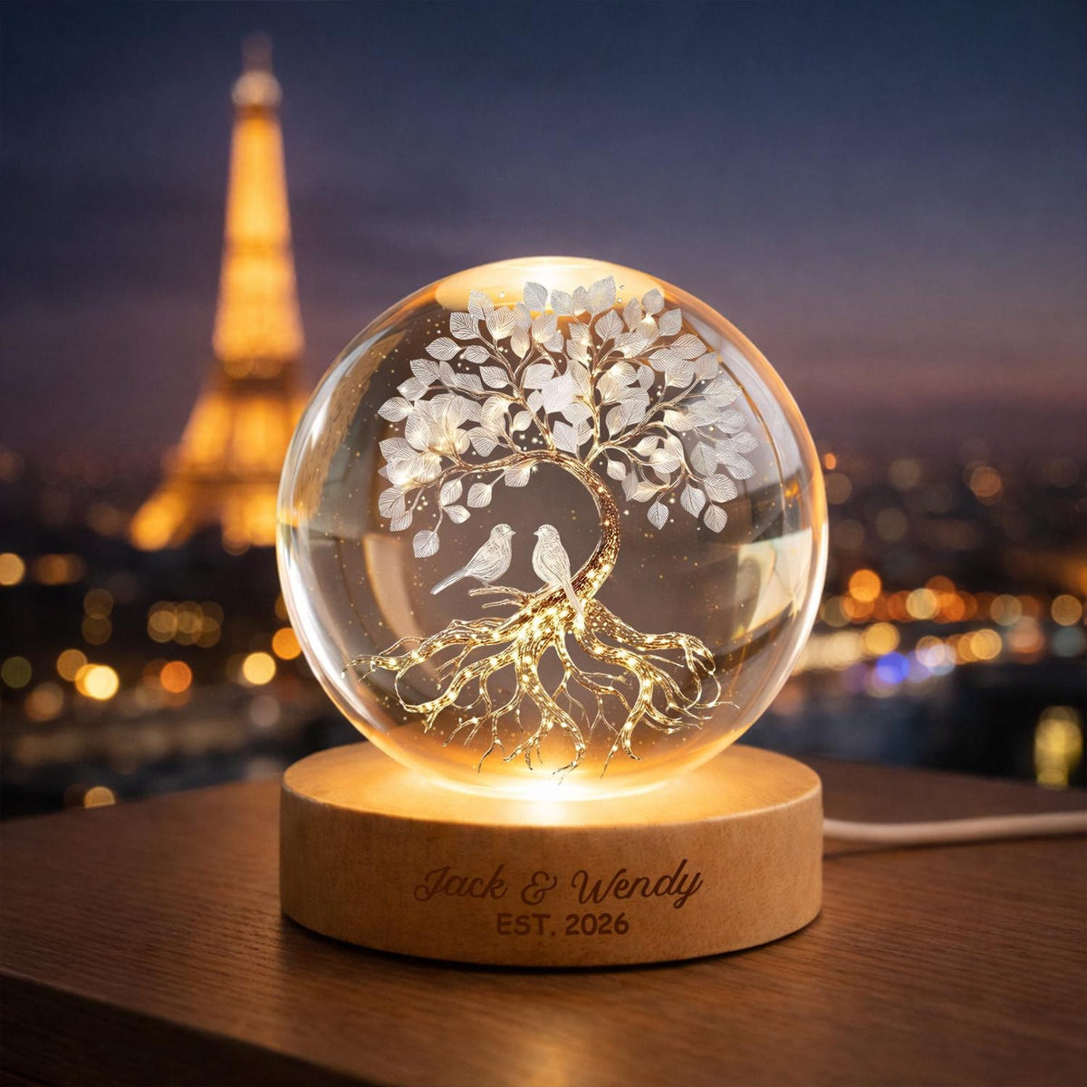 Personalized Couple Crystal Ball Lamp, Custom Love Tree Night Light, Romantic Anniversary Gift for Couples, Wedding Keepsake