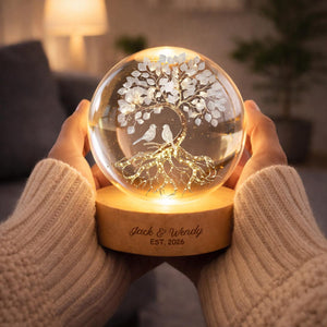 Personalized Couple Crystal Ball Lamp, Custom Love Tree Night Light, Romantic Anniversary Gift for Couples, Wedding Keepsake
