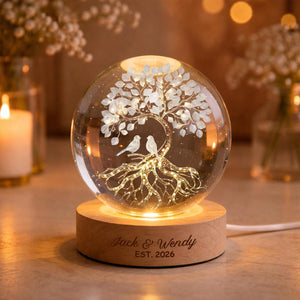 Personalized Couple Crystal Ball Lamp, Custom Love Tree Night Light, Romantic Anniversary Gift for Couples, Wedding Keepsake