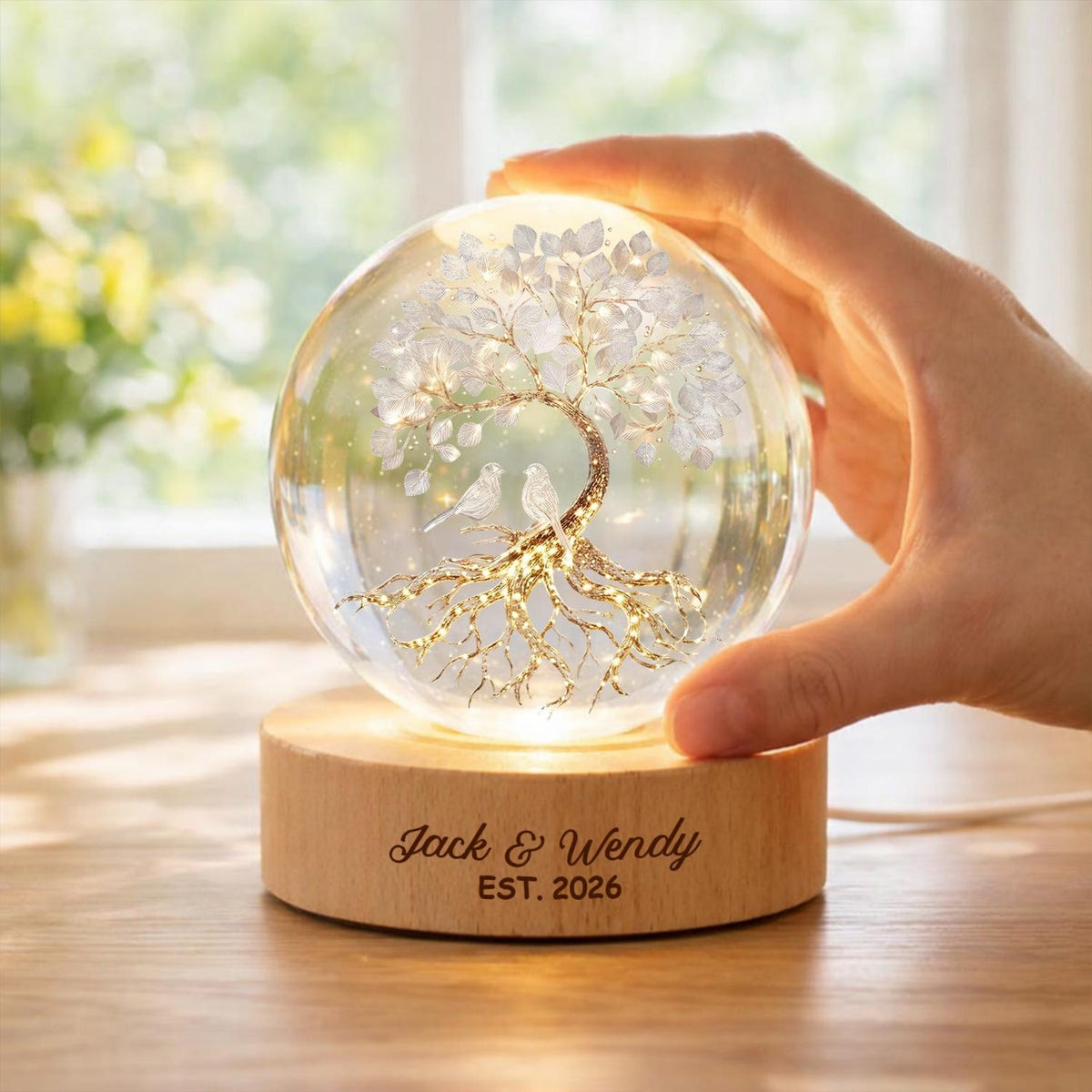 Personalized Couple Crystal Ball Lamp, Custom Love Tree Night Light, Romantic Anniversary Gift for Couples, Wedding Keepsake