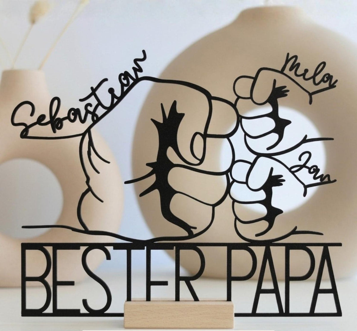Best Dad Gift for Father's Day, Personalized | Fist Bump Stand with Name | Fist to Fist Line Art Decor | Gift Idea from Kids |