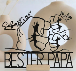 Best Dad Gift for Father's Day, Personalized | Fist Bump Stand with Name | Fist to Fist Line Art Decor | Gift Idea from Kids |