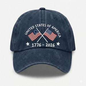 United States of America 250th Anniversary Hat, 1776-2026 Embroidered Dad Cap, 4th of July Celebration Headwear, Patriotic Flag Hat