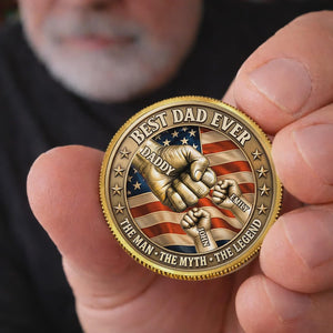 Personalized Dad Coin Gift, Best Dad Ever Custom Name Challenge Coin With Case, Father s Day Gift From Kids, Keepsake Display