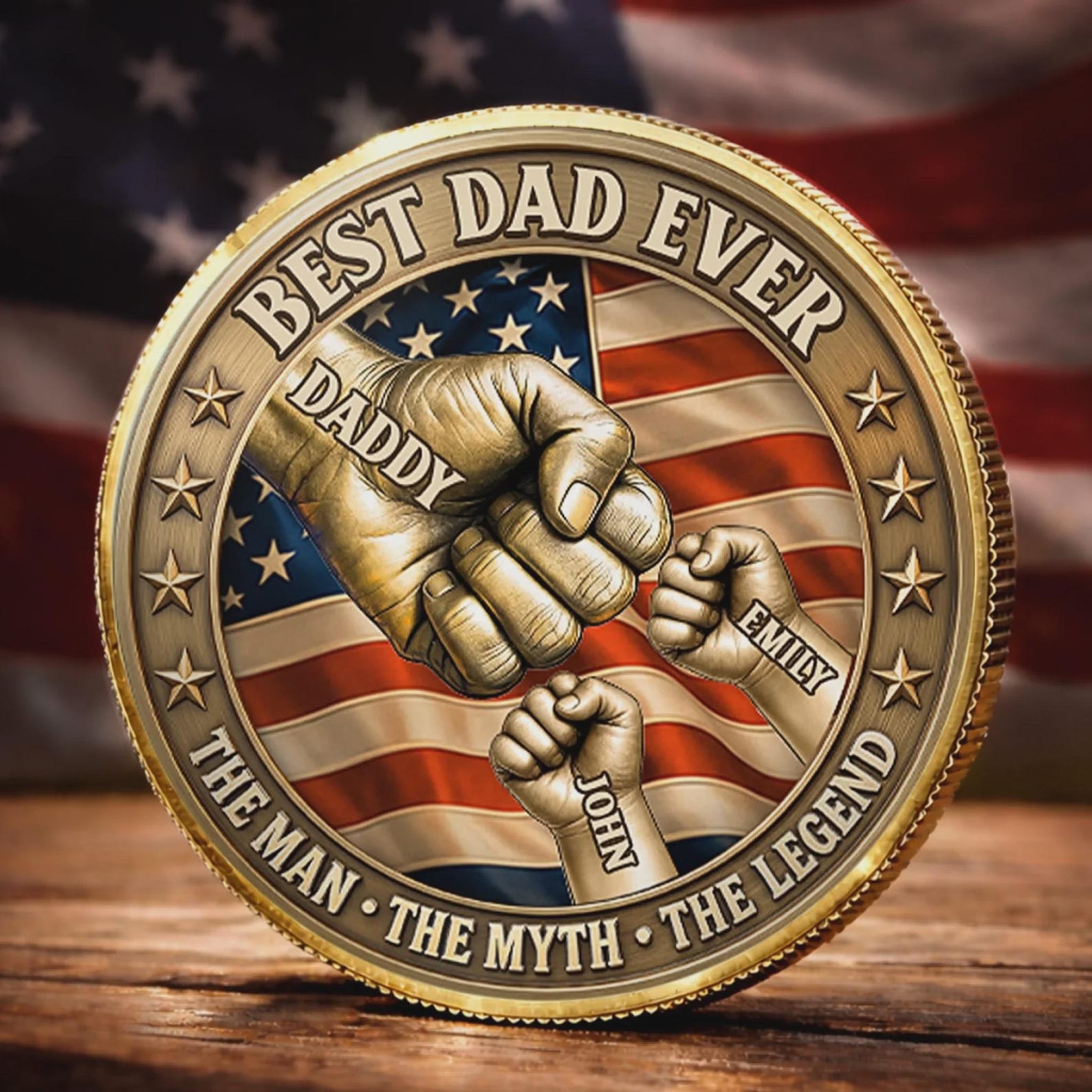 Personalized Dad Coin Gift, Best Dad Ever Custom Name Challenge Coin With Case, Father s Day Gift From Kids, Keepsake Display