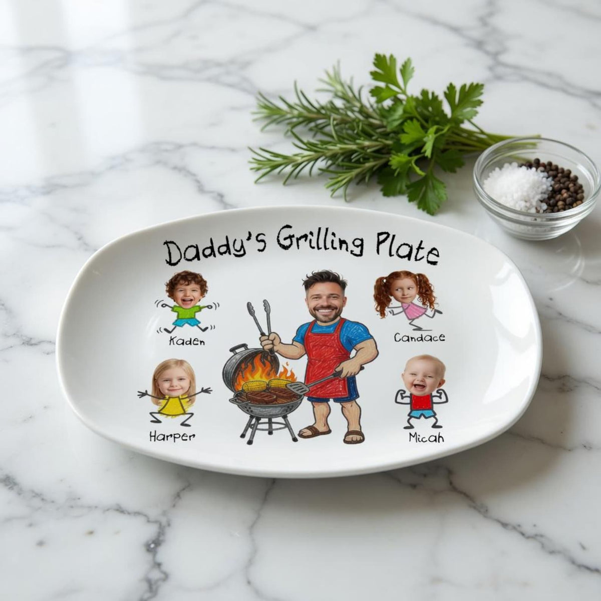Personalized Daddy Grilling Plate, Custom BBQ Plate with Kids Faces, Father Gift