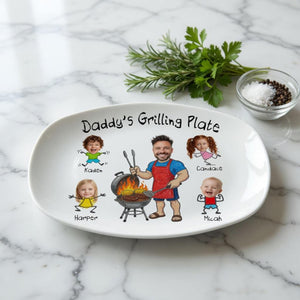 Personalized Daddy Grilling Plate, Custom BBQ Plate with Kids Faces, Father Gift