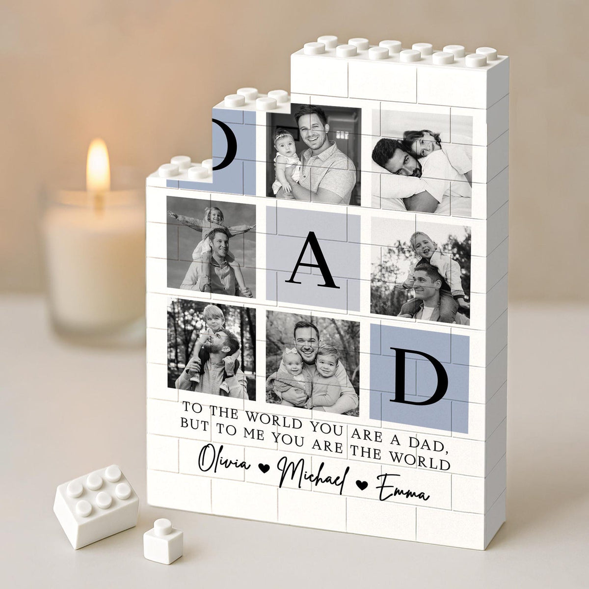 Personalized Fathers Day Building Block for Dad, Custom Picture Puzzle Gifts, Fathers Day Gift from Kids, Family Keepsake, Dad Birthday Gift