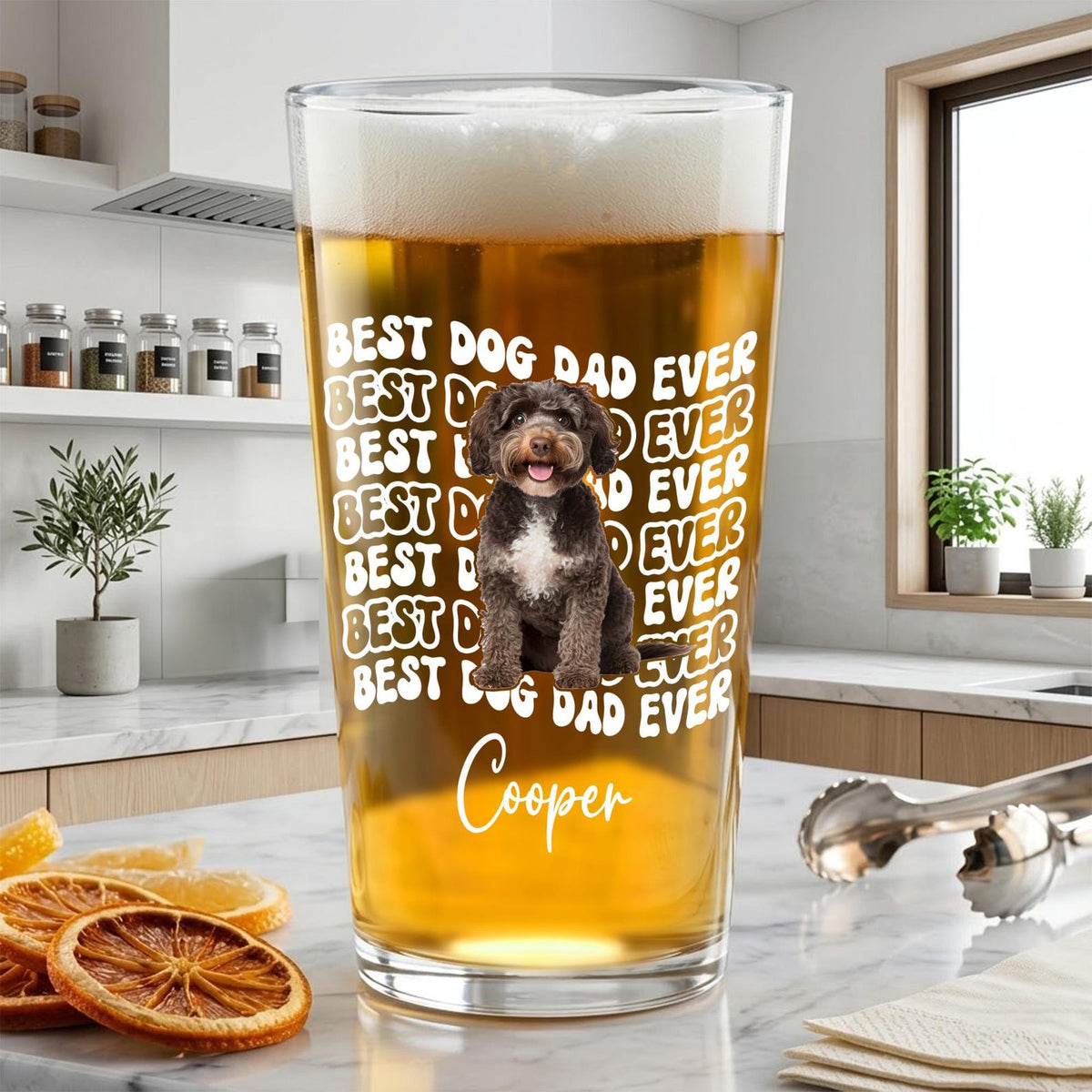 Personalized Dog Dad Photo Beer Glass: Fathers Day Gift for Dog Owner, Pint Beer Glass For Him, Husband Fathers Day Gifts, Dog Lover Gift