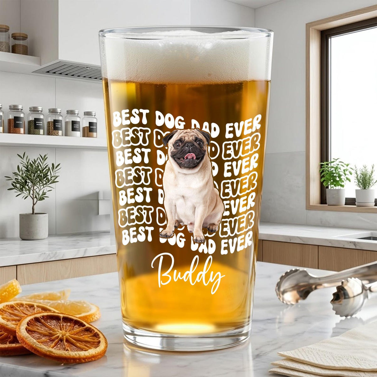 Personalized Dog Dad Photo Beer Glass: Fathers Day Gift for Dog Owner, Pint Beer Glass For Him, Husband Fathers Day Gifts, Dog Lover Gift