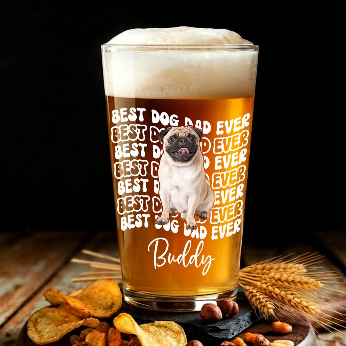 Personalized Dog Dad Photo Beer Glass: Fathers Day Gift for Dog Owner, Pint Beer Glass For Him, Husband Fathers Day Gifts, Dog Lover Gift