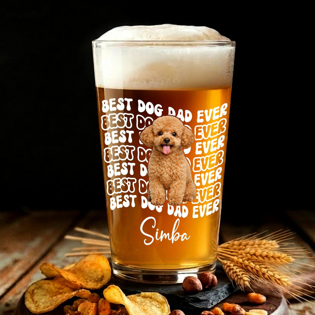 Personalized Dog Dad Photo Beer Glass: Fathers Day Gift for Dog Owner, Pint Beer Glass For Him, Husband Fathers Day Gifts, Dog Lover Gift