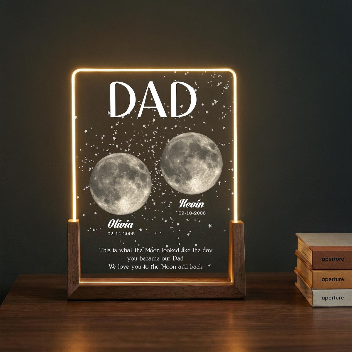 Moon Phase Dad Gift Personalized Acrylic Plaque Light, Custom Night Sky Gift for Dad, Father s Day Gift, LED Moon Lamp Keepsake