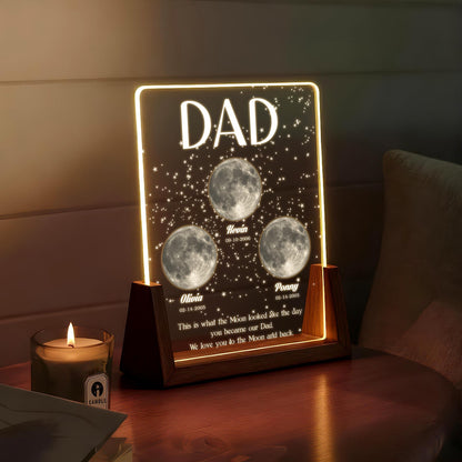 Moon Phase Dad Gift Personalized Acrylic Plaque Light, Custom Night Sky Gift for Dad, Father s Day Gift, LED Moon Lamp Keepsake