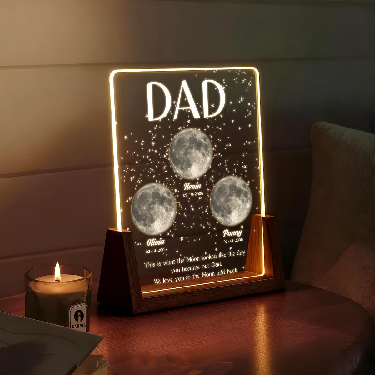 Moon Phase Dad Gift Personalized Acrylic Plaque Light, Custom Night Sky Gift for Dad, Father s Day Gift, LED Moon Lamp Keepsake