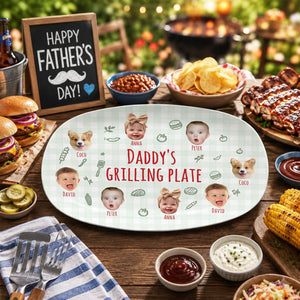 Personalized Pet & Kids Photo Dads Grilling Plate, Funny Kids Photo Platter, BBQ Dad Gift For Husband, Grandpa Gift, Fathers Day Gift Idea