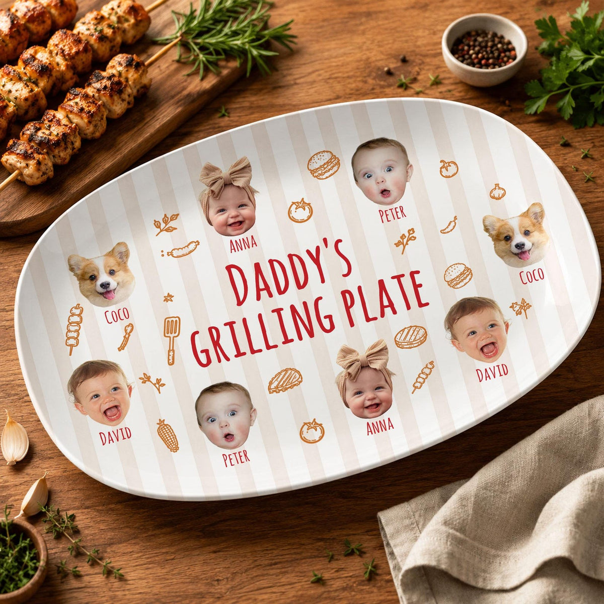 Personalized Pet & Kids Photo Dads Grilling Plate, Funny Kids Photo Platter, BBQ Dad Gift For Husband, Grandpa Gift, Fathers Day Gift Idea