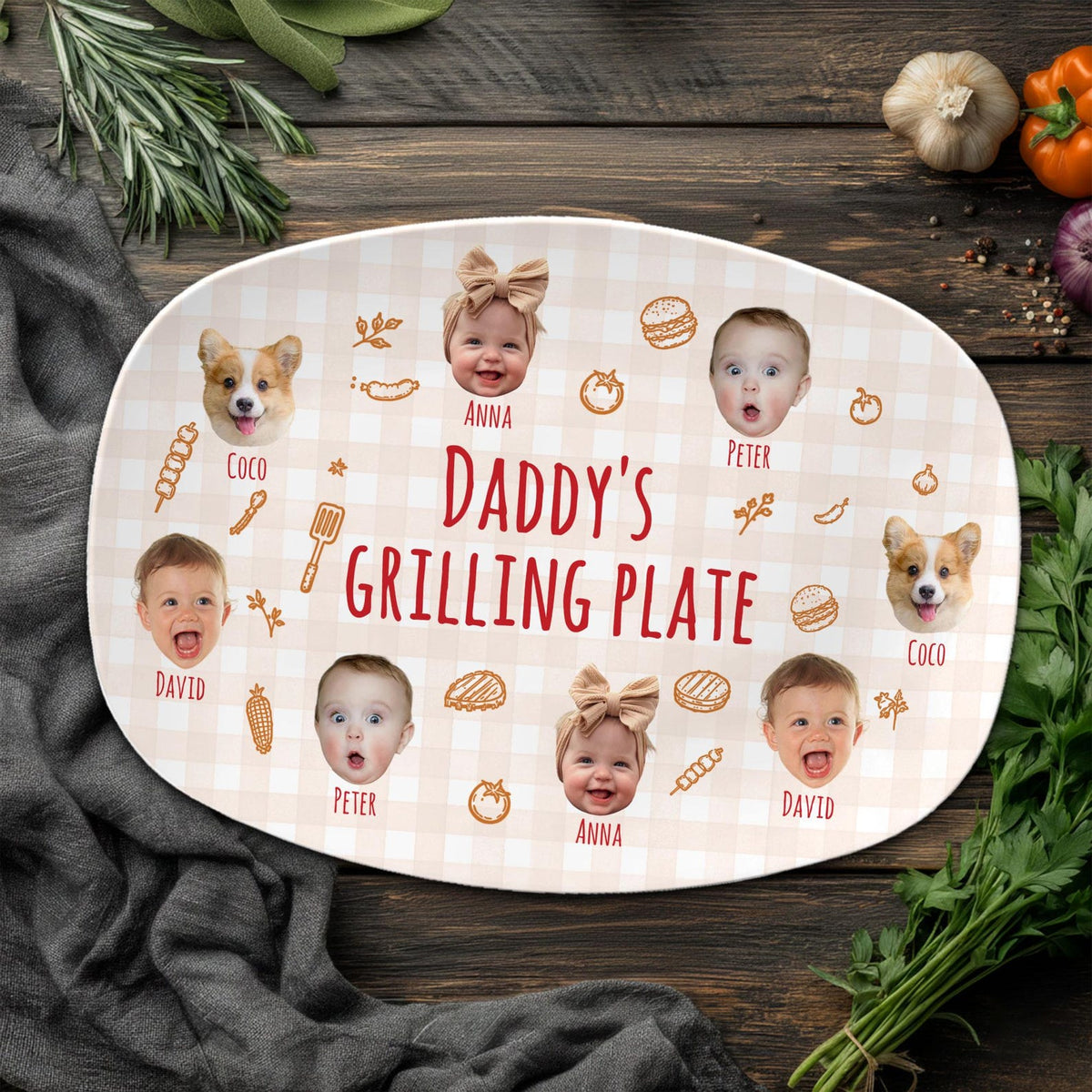 Personalized Pet & Kids Photo Dads Grilling Plate, Funny Kids Photo Platter, BBQ Dad Gift For Husband, Grandpa Gift, Fathers Day Gift Idea
