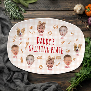 Personalized Pet & Kids Photo Dads Grilling Plate, Funny Kids Photo Platter, BBQ Dad Gift For Husband, Grandpa Gift, Fathers Day Gift Idea
