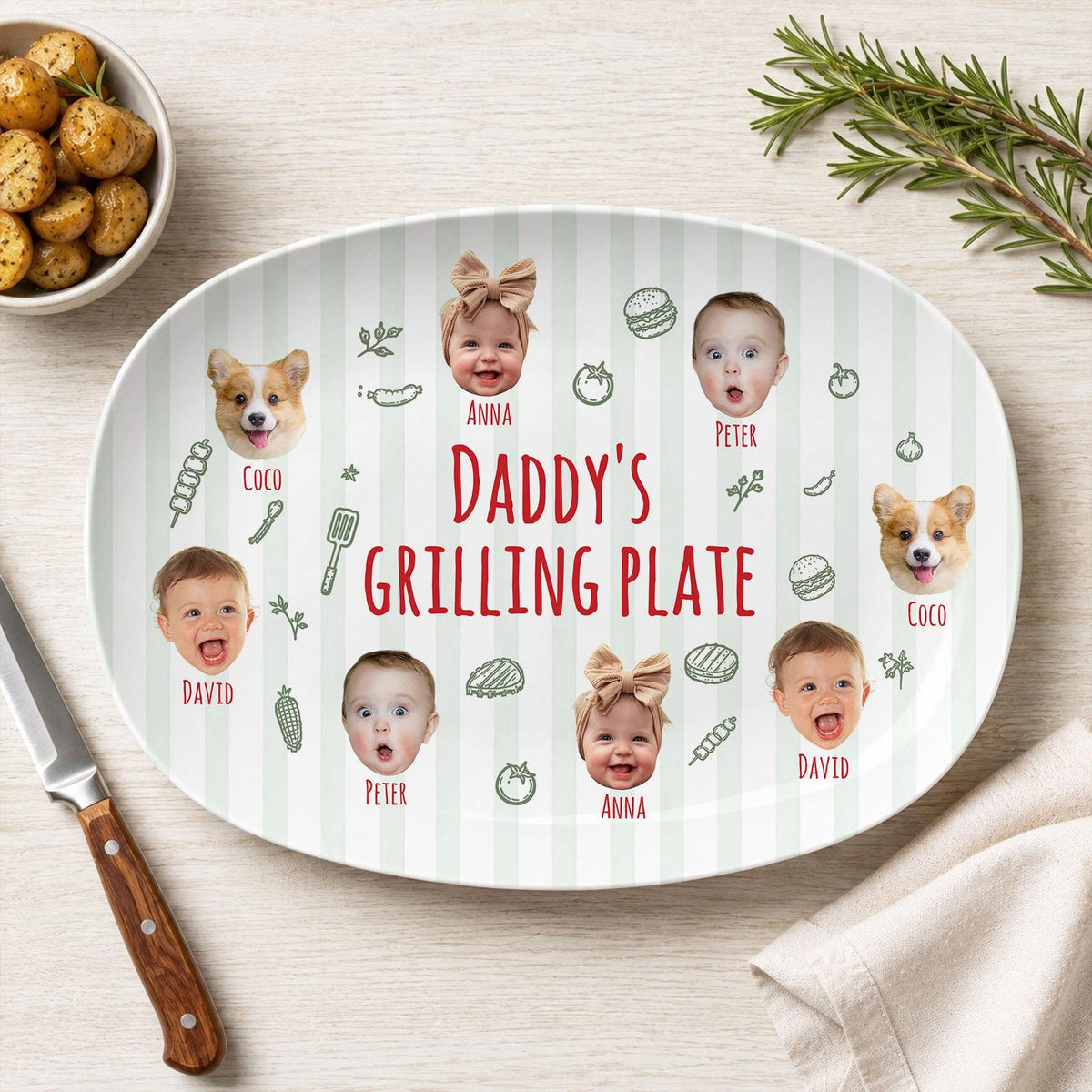 Personalized Pet & Kids Photo Dads Grilling Plate, Funny Kids Photo Platter, BBQ Dad Gift For Husband, Grandpa Gift, Fathers Day Gift Idea