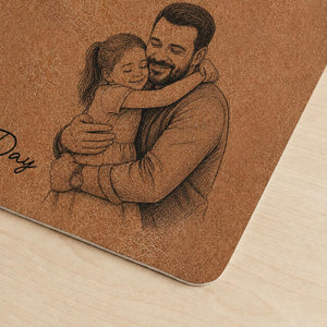 Personalized Dad Photo Leather Desk Mat, Custom Sketch Art Mouse Pad, Father s Day Gift for Daddy, Papa, Grandpa