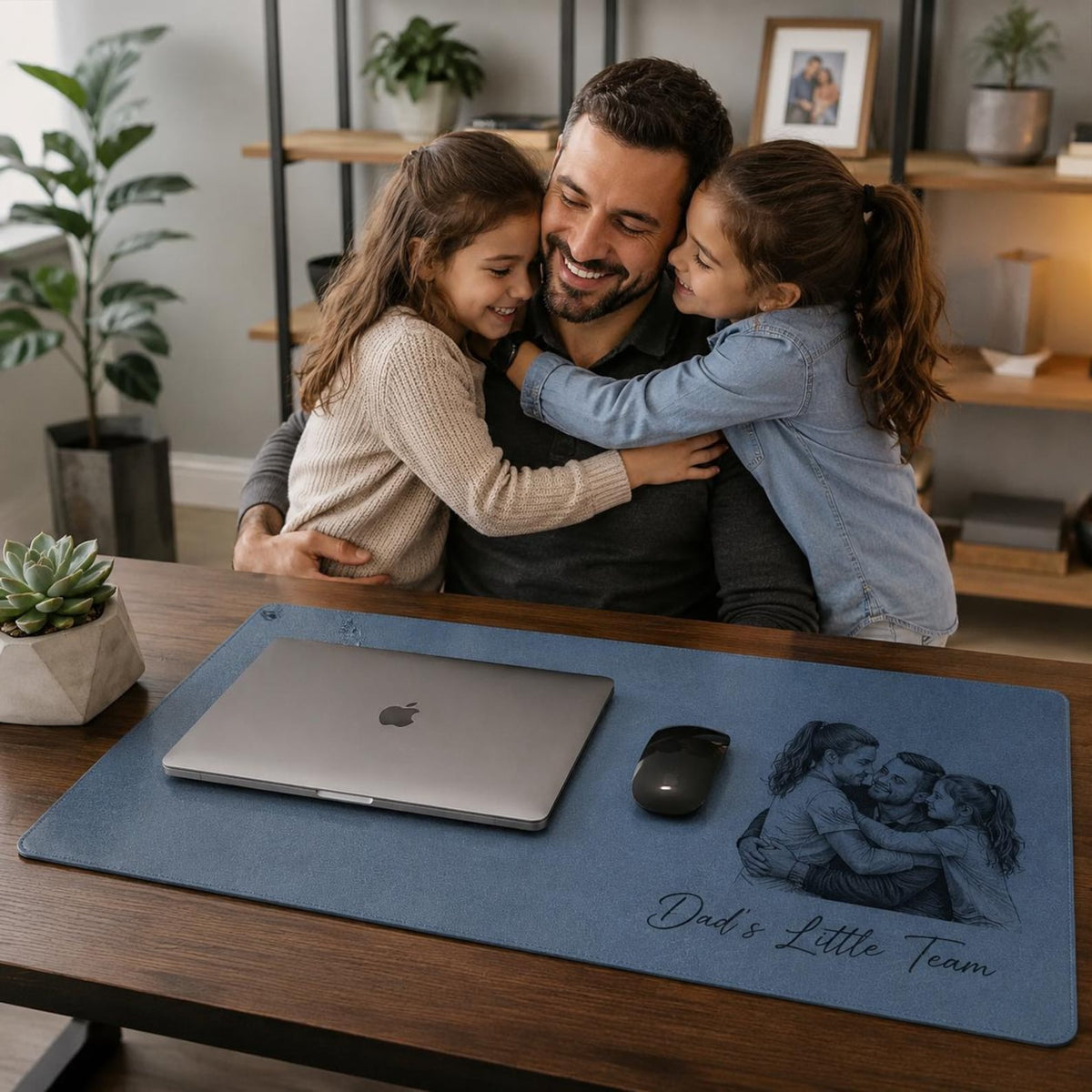 Personalized Dad Photo Leather Desk Mat, Custom Sketch Art Mouse Pad, Father s Day Gift for Daddy, Papa, Grandpa