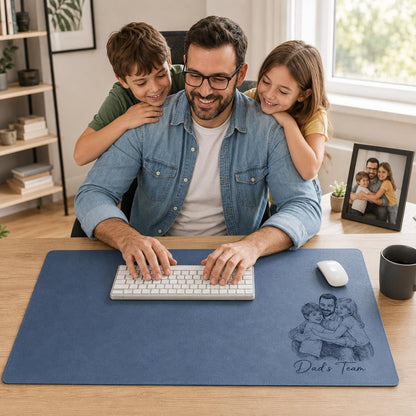 Personalized Dad Photo Leather Desk Mat, Custom Sketch Art Mouse Pad, Father s Day Gift for Daddy, Papa, Grandpa