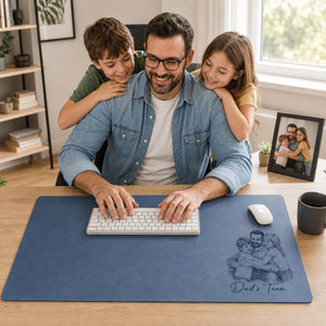 Personalized Dad Photo Leather Desk Mat, Custom Sketch Art Mouse Pad, Father s Day Gift for Daddy, Papa, Grandpa