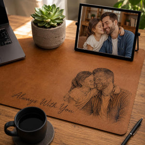 Personalized Dad Photo Leather Desk Mat, Custom Sketch Art Mouse Pad, Father s Day Gift for Daddy, Papa, Grandpa