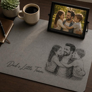 Personalized Dad Photo Leather Desk Mat, Custom Sketch Art Mouse Pad, Father s Day Gift for Daddy, Papa, Grandpa