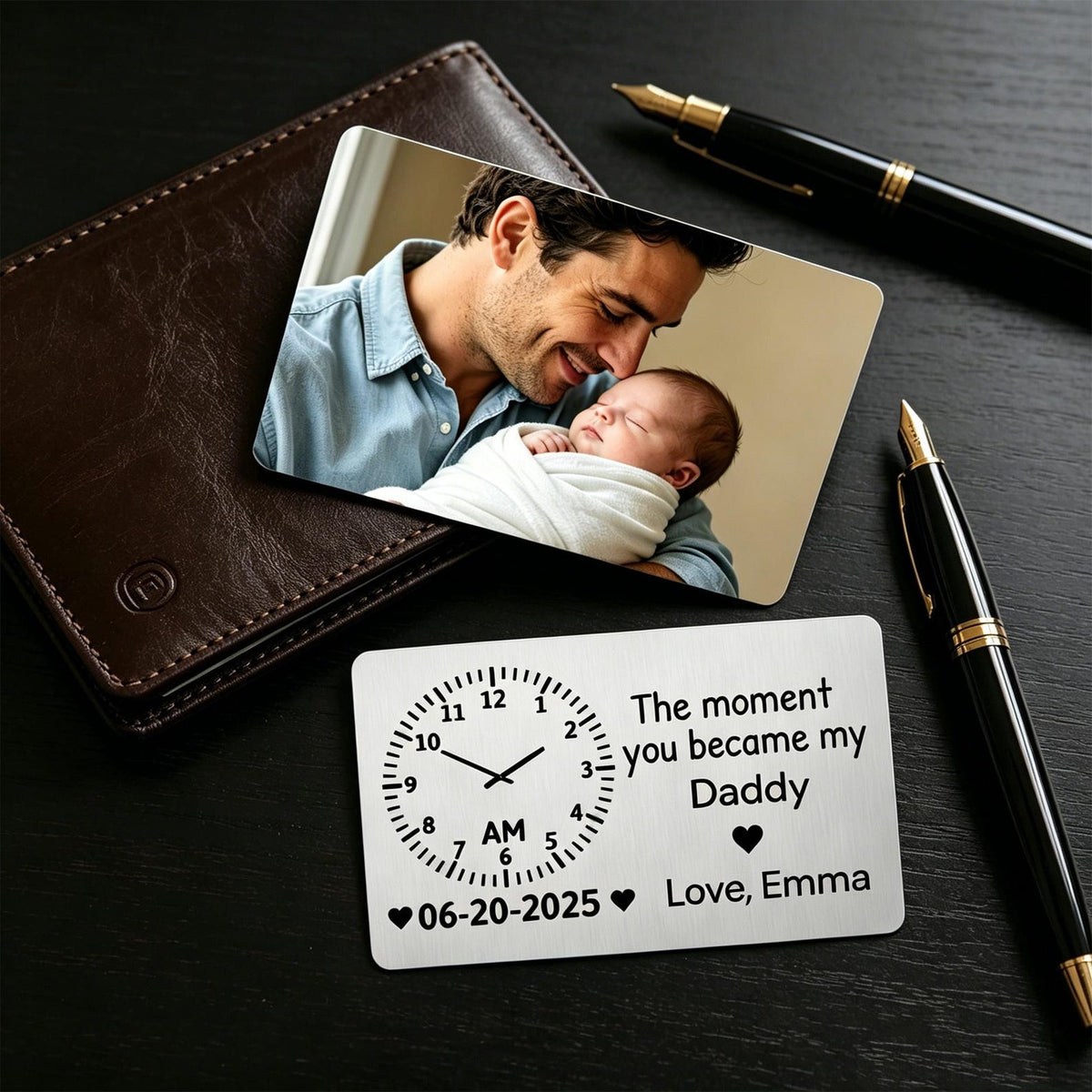 The Moment You Became My Daddy Memorial Gift, Custom Baby Photo Metal Wallet Card, Baby Birth Record Gift, Gift for New Dad,1st Father's Day