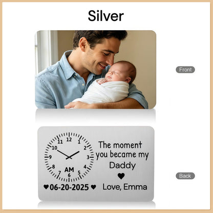 The Moment You Became My Daddy Memorial Gift, Custom Baby Photo Metal Wallet Card, Baby Birth Record Gift, Gift for New Dad,1st Father's Day