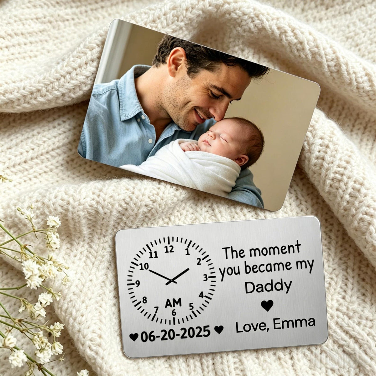 The Moment You Became My Daddy Memorial Gift, Custom Baby Photo Metal Wallet Card, Baby Birth Record Gift, Gift for New Dad,1st Father's Day
