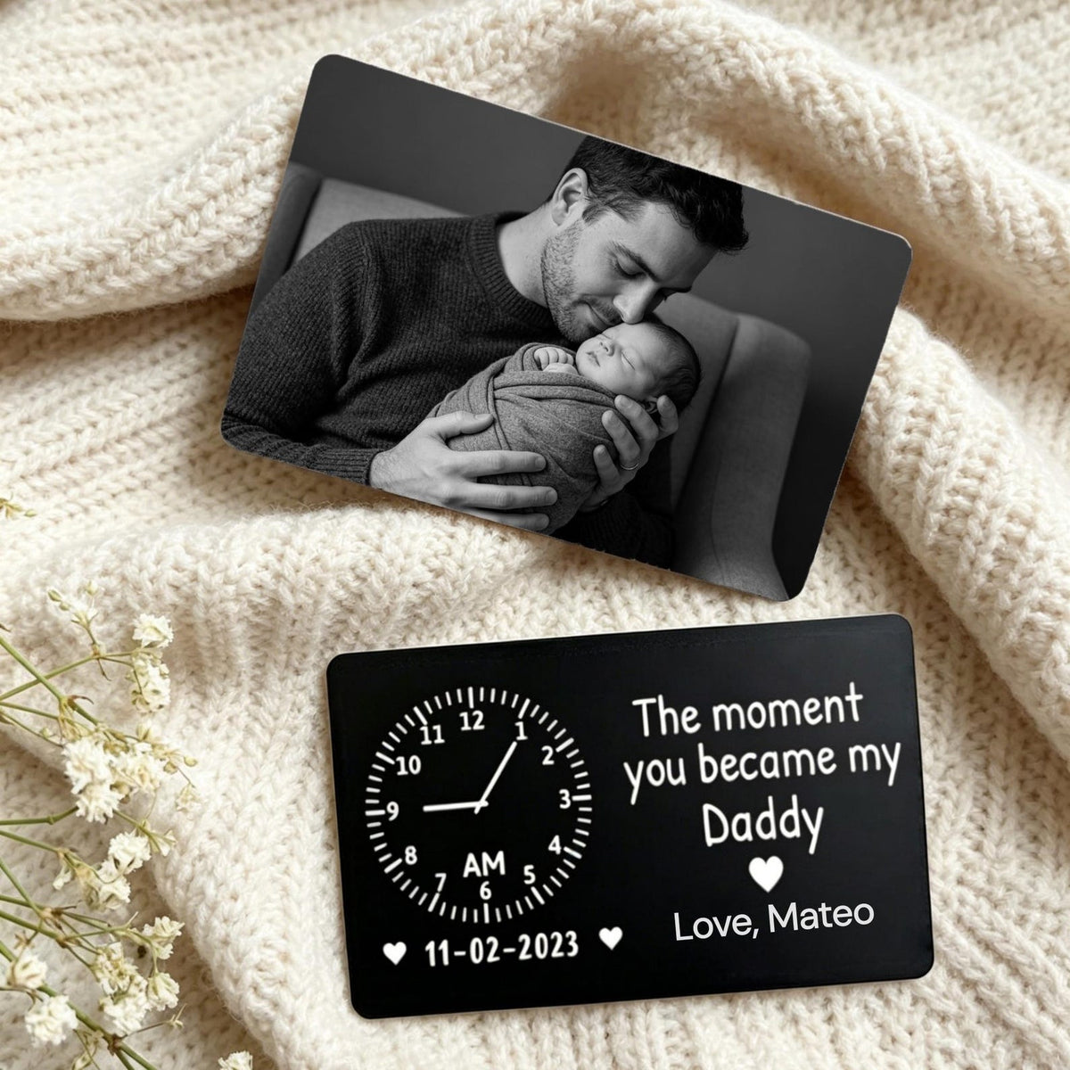 The Moment You Became My Daddy Memorial Gift, Custom Baby Photo Metal Wallet Card, Baby Birth Record Gift, Gift for New Dad,1st Father's Day
