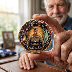 Personalized American 250th Anniversary Veteran Appreciation Gift, Custom Soldier Photo Coin, Thank You For Your Service, Patriotic Keepsake