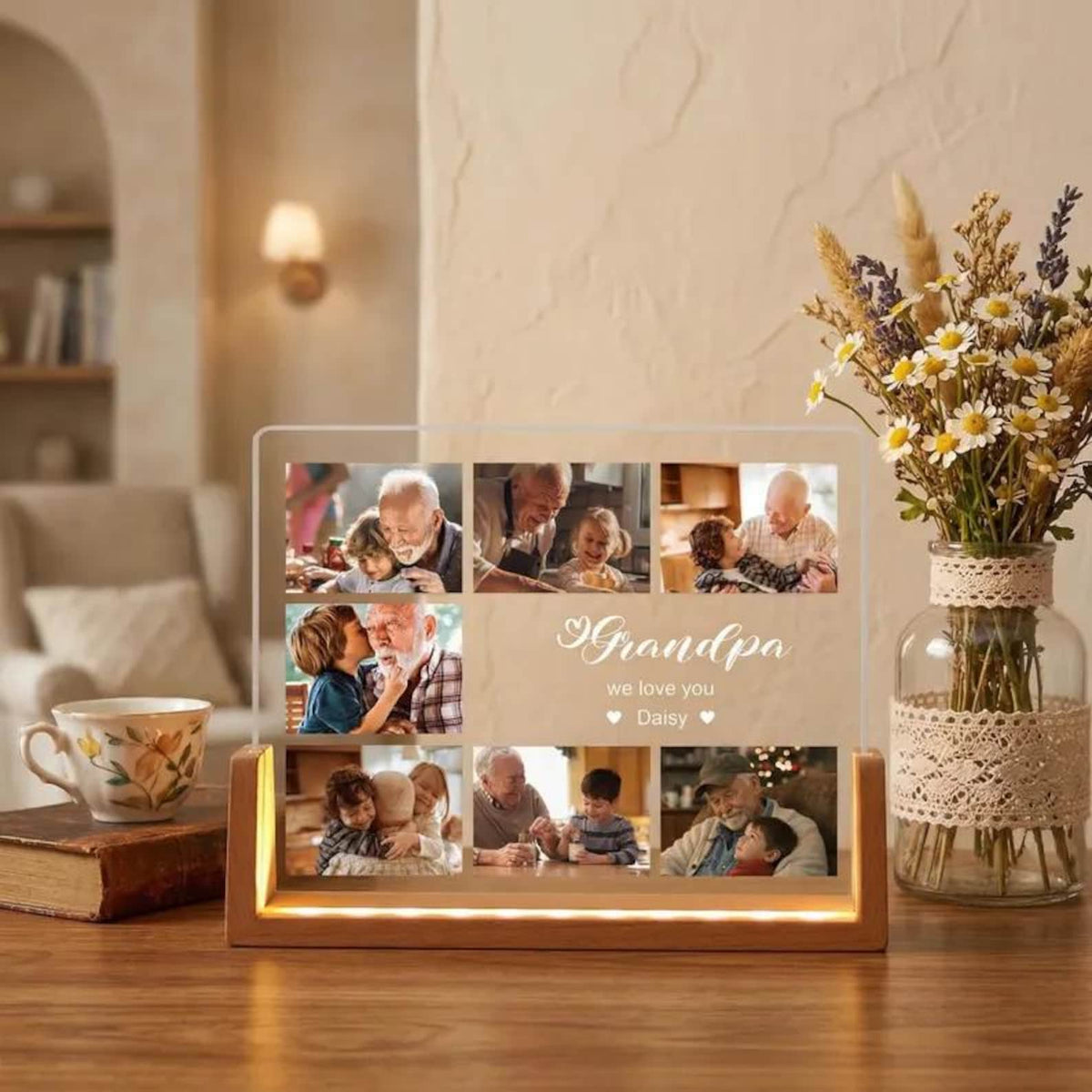 Personalized Photo Night Light LED Fathers Day Gift Photo Collage Acrylic Light Dad Gift from Kids
