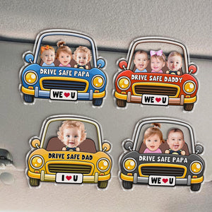 Personalized Kids Photo Car Visor Clip, Drive Safe Daddy Visor Clip, Custom Baby Face Gift For Dad, New Grandpa Gift