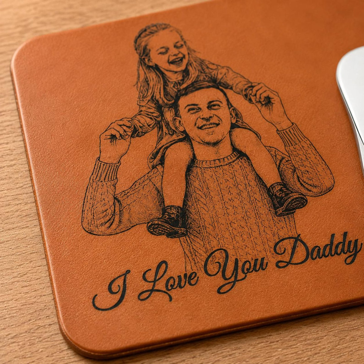 Custom Photo Sketch Line Art Wireless Charging Pad, Fathers Day 2026 Gift For Husband, Personalized Leather Charger Mat, Dad Office Decor
