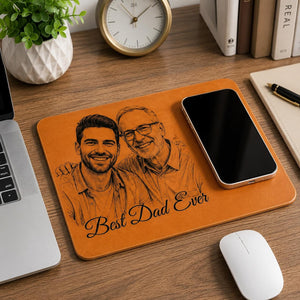 Custom Photo Sketch Line Art Wireless Charging Pad, Fathers Day 2026 Gift For Husband, Personalized Leather Charger Mat, Dad Office Decor